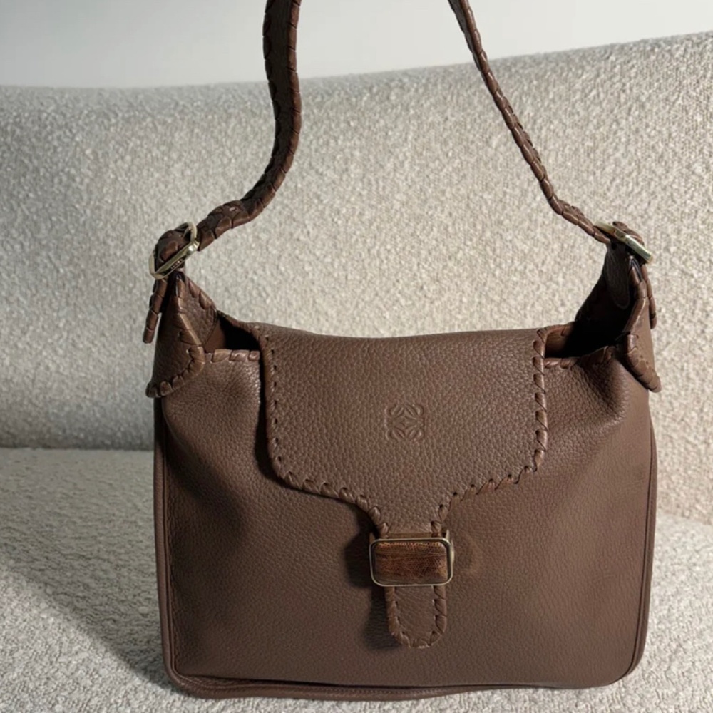 Authentic Loewe Leather Granada Shoulder Bag Brown